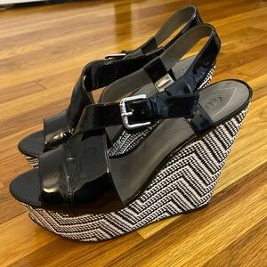 Guess Women’s Black and White Striped Wedges Size 9